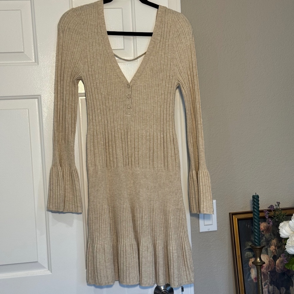 Daily Practice by Anthropologie - Bell Sleeve Sweater Dress Ribbed Knit - US L